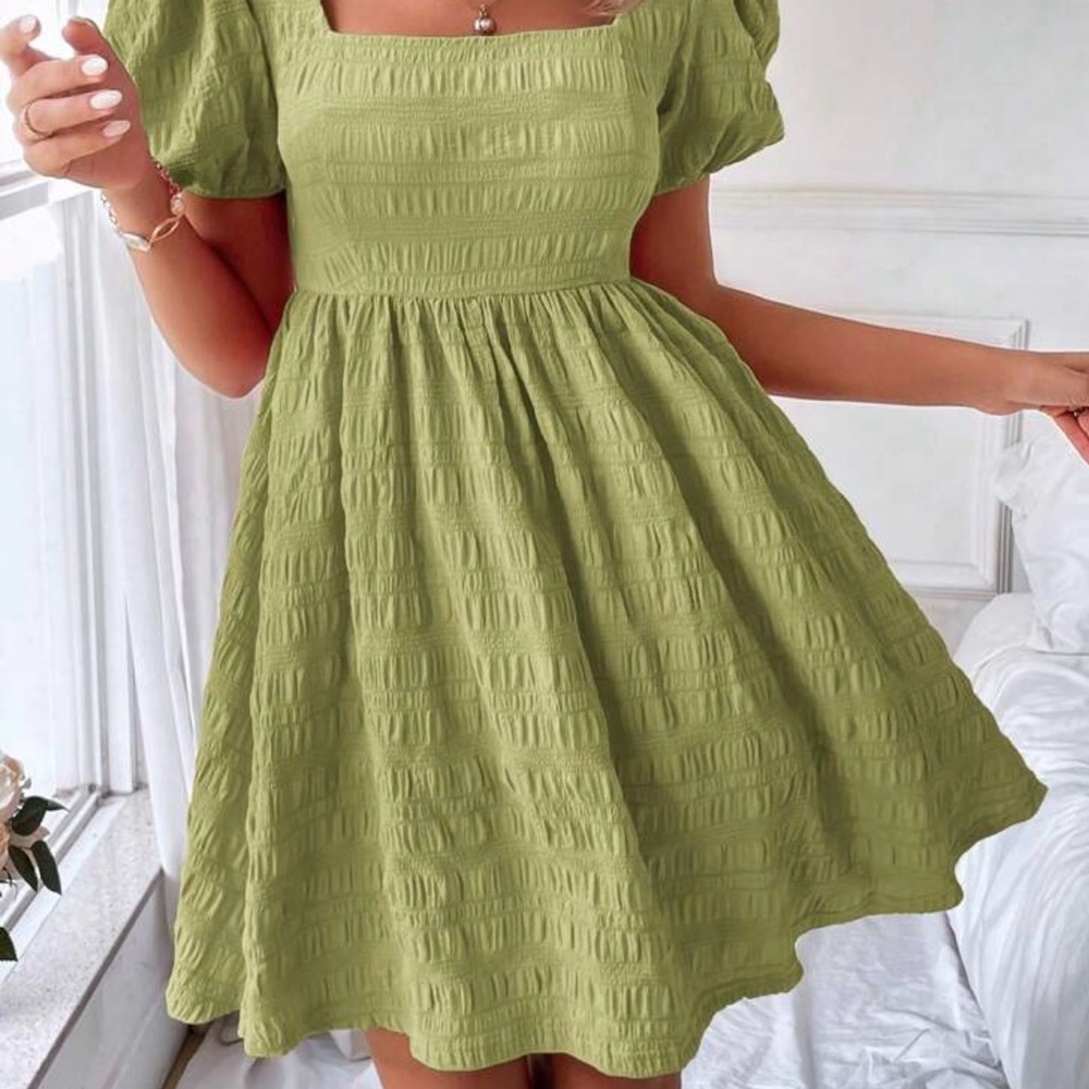 Sundress Celery Green Square Neck Puff Sleeves New Without Tags